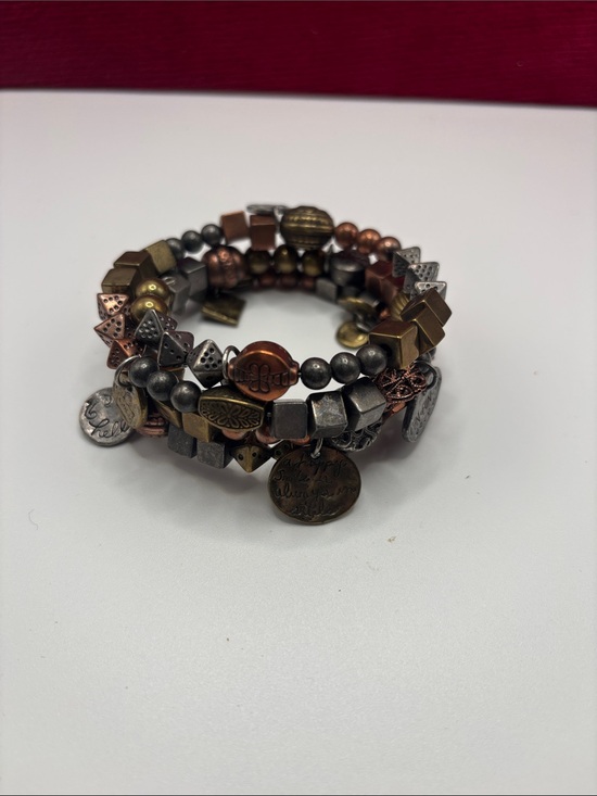 Jewelry - Boho Mixed Metal Multi Strand Inspirational Charm Stretch Bracelet